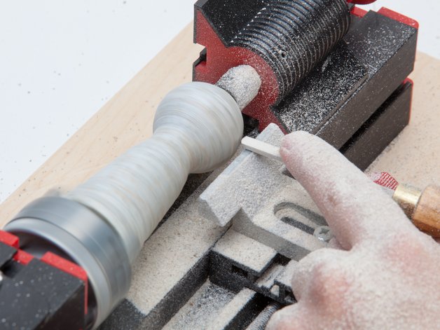 UNIMAT 1 lathe working with soft stone