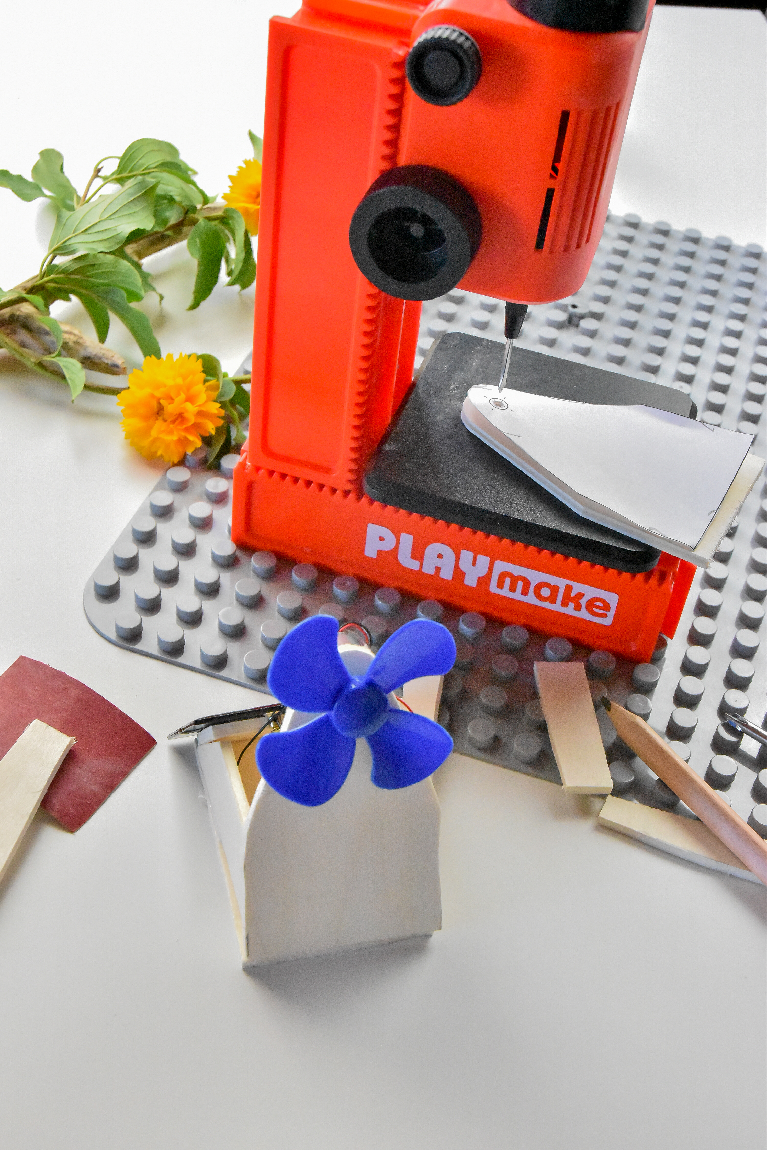 Solar model ventilator with PLAYmake drill press in the background